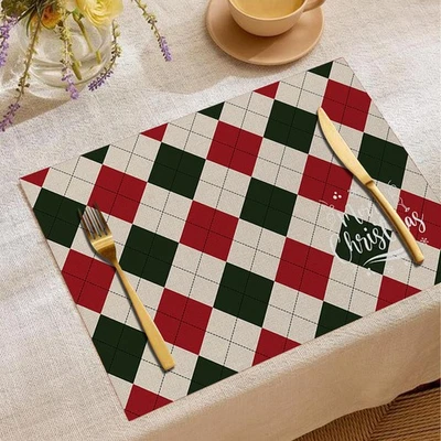 4PCS Thermal Dining Table Mat Linen Christmas Dinner Mat Festive Decoration Xmas - Image 1 of 4