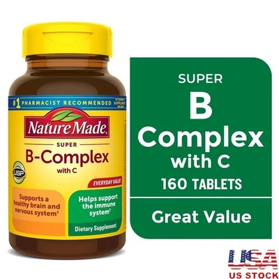 Vitaminas Complejas Super B con Vitamina C y Ácido Fólico Apoyo Inmunológico 160 Comprimidos EE. UU. Foto 1 de 4