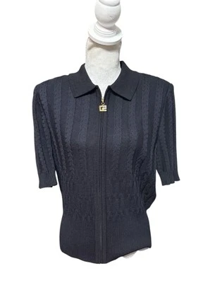 Chaqueta manga corta St. John Collection By Marie gris tejido con cable cremallera 14 Foto 1 de 4