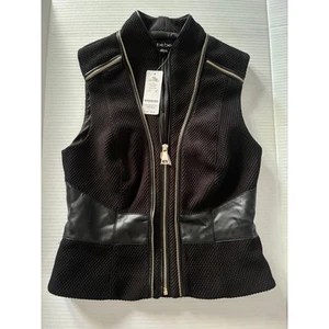 New Bebe Izzy Zip up Vest Black with Gold Detail sz 2 - Picture 1 of 8