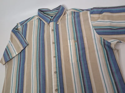 Camisa XL vintage Town Craft a rayas para hombre mezcla de algodón manga corta botón Foto 1 de 4