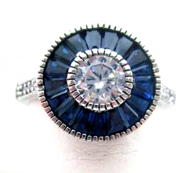 NUEVO en CAJA Anillo de Plata de Ley 925 Zafiro Azul Creado con Circonita Cúbica Talla 6 Foto 1 de 4