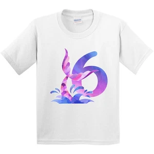 Inktastic 6th Birthday Mermaid Tail Youth T-Shirt Birthdays Six 6 Turning Splash - Picture 1 of 10