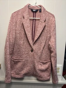 Lands' End Women Sweater Fleece Blazer Jacket Size L/T Red Herringbone 1 Button - Picture 1 of 9