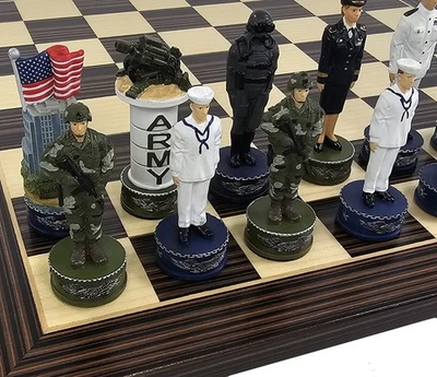 Juego de ajedrez para hombres del ejército militar de Estados Unidos contra la marina con tablero de madera de ébano y arce de 14 1/2" Foto 1 de 4