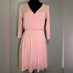 June & Hudson Pink V-neck Crossover Plunge Midi Open Back Dress Size Small - Picture 1 of 10
