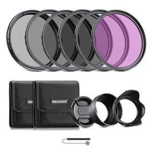 NEEWER 67mm Filter Kit ND2-ND8 UV CPL FLD with Lens Hood Cap & Cleaning Cloth - Picture 1 of 9