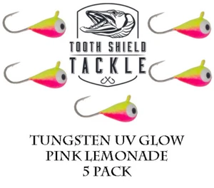 5 Pack UV Glow Tungsten Ice Fishing Jigs Pink Lemonade Tooth Shield Tackle 4mm - Picture 1 of 2