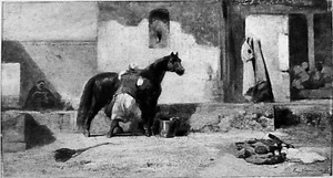 CHEVAL dans une HALTE en ALGERIE (Par FROMENTIN) - Gravure d'art du 19e siècle - Imagen 1 de 2