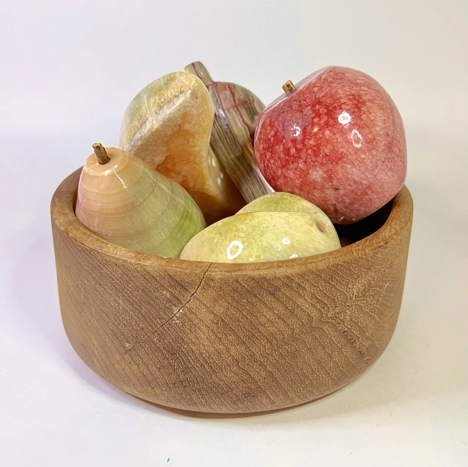 Lote de 5 frutas decorativas de mármol de alabastro plátano manzana pera melocotón mango teca Foto 1 de 4
