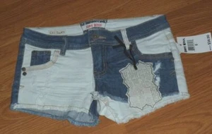 * HOT KISS JEAN CICI KURZE SHORTS GRÖSSE 0 JUNIOR BLAU WEISS UVP: $ 34,00 NEU MIT ETIKETT - Bild 1 von 2