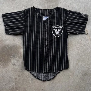 Vintage 90s Chalk Line Los Angeles Raiders Baseball Jersey Pinstripe YOUTH Sz L - Picture 1 of 9