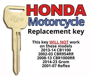 Honda Motorcycle Keys Replacement Spare Key Cut to Code 21232131-22313231 - Foto 1 di 2