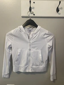Athleta Girl White Full Zip Hoodie Ribbed Long Sleeve Girls Size Medium 8/10 - Picture 1 of 20
