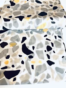 GRAY MUSTARD YELLOW TAN MOSAIC TILES PEVA SHOWER CURTAIN + METAL GROMMETS STONES - Picture 1 of 7
