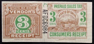 US Revenue Stamp ~ State of Ohio 3 cents Prepaid Sales Tax - GRL08 - Picture 1 of 1
