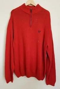 Chaps Sweater Red Pullover 1/4 Zip Navy Logo Long Sleeve Cotton Size XL NEW - Picture 1 of 7