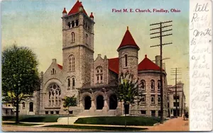 1910 Cartolina Prima Chiesa M.E. Findlay Ohio OH Veduta Edificio - Foto 1 di 2