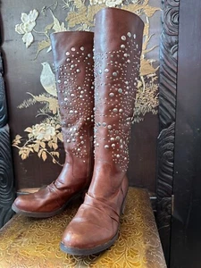 Reba Zip Brown Leather  Boots - Studded -  Size 6 - Picture 1 of 7