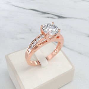 Rose Gold Engagement Ring Channel Setting Simulated Diamonds 10k 14k 18k SS925