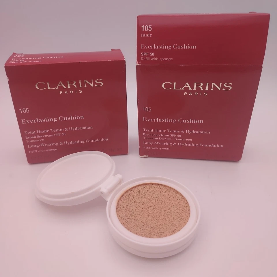 LOTE DE 2 recambios de base Clarins Everlasting Cushion 105 NUDE SPF 50 sellados  Foto 1 de 4