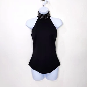 L'AGENCE Size XS Embellished Halter High Neck Sleeveless Fitted Tank Top Black - Picture 1 of 5