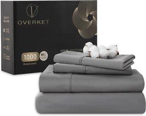 100% Egyptian Cotton Sheets King Size 1000 Thread Count King Size Sheets Sateen - Picture 1 of 6