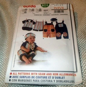 BURDA PATTERN 9711 ~ INFANT / TODDLER SHIRT PANTS OVERALLS HAT~ SIZE 3 - 18 MOS - Picture 1 of 1