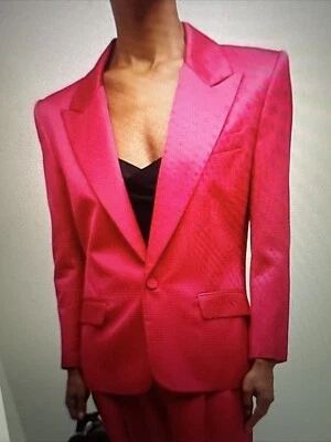 NWT $695 A.L.C. Davin Tailored Satin Hot Pink Disco Jacket Blazer Size 2 - Image 1 of 4