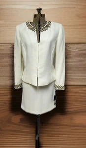 NEW $320 Tahari ASL Skirt Suit Size 10 Two Piece Set French Placket Beads Pearls - Picture 1 of 24