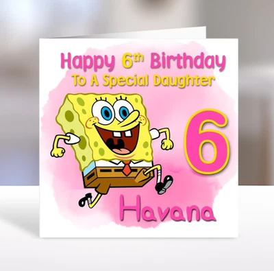 SPONGEBOB Personalised Birthday Card - Spongebob Personalised Birthday Card Pink - Image 1 of 2