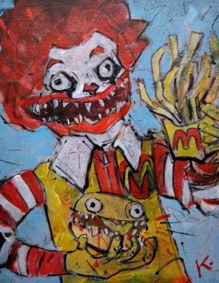 Original Ronald McDonald Painting Folk Art Weirdo K. Thayer Art Clown OOAK   - Image 1 of 4