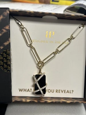 Bomb Party Untamed Crossed for The Taking Necklace Black Onyx Gold Plating NWT - Image 1 of 2