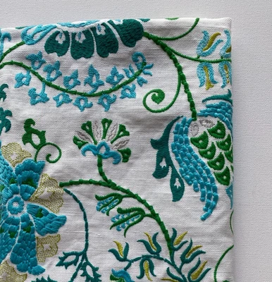 Brunschwig&Fils Tashmeen Aqua/Green Designer  Fabric Remnant 24"x24" - Image 1 of 4