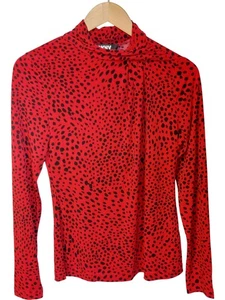 DKNY Women's Long Sleeve Top Animal Print Red Black Size S Stylish 34" Chest - Picture 1 of 13