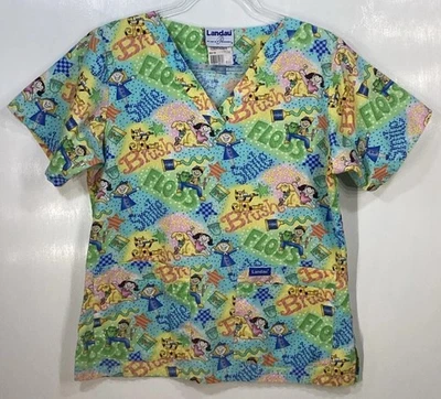 Scrub Top womens size S Small Dental Assistant Tech Brush Floss Kids Dogs Cats - Image 1 of 3