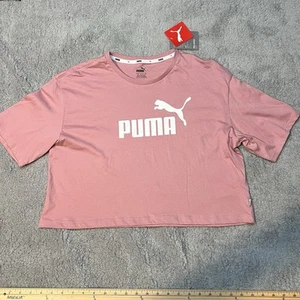 Puma Womens Essentials Cropped Tee Foxglove Short Sleeve Pink Shirt Size L - Picture 1 of 10