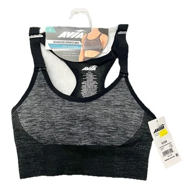 Avia Seamless Sports Bra Womens Small Gray Black Racerback Wicking Keyhole NWT - Image 1 of 4