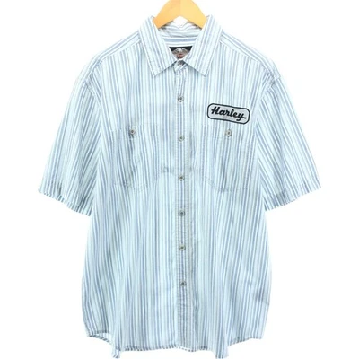 Б/у рабочая рубашка Harley-Davidson в полоску с узором короткий рукав мужская размер L - Изображение 1 из 4
