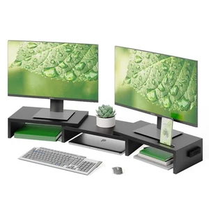 BONTEC Dual Wooden Monitor Stand with Groove, Adjustable Length and Angle for - Photo 1/5
