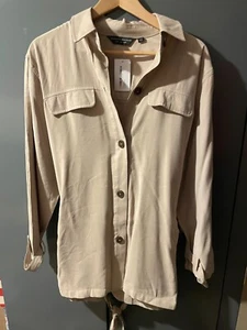 Dorothy Perkins beige twill tie waist shacket size S oversized - Picture 1 of 3