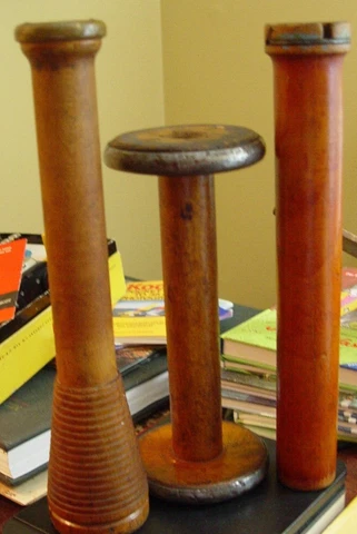 Vintage Wooden Industrial Textile Loom Bobbins Spools Lot of 3 Cover