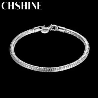 Pulseras de plata de ley 925 para mujer hombre cadena hueso serpiente 4MM joyería de moda Foto 1 de 4