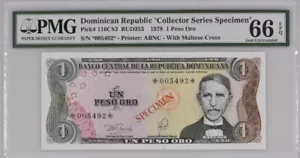 1978 Dominican Republic Collector Series Specimen 1 Peso PMG 66EPQ - Picture 1 of 2