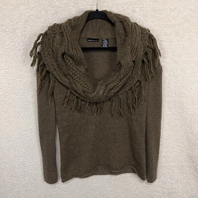 Moda International свитер женщин S зеленый вязаный капот шеи бахрома шерсти мохера - Изображение 1 из 4