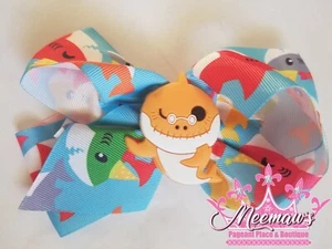 So Adorable 6" Orange Baby Shark on BS Theme Ribbon Hair Bow L@@K!!! - Picture 1 of 4