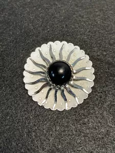 Spilla vintage Sarah Cov nera lucite cabochon art deco Sunburst - Foto 1 di 5