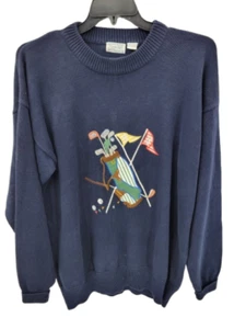 Brooks Brothers Pullover Herren Large Blau Vintage Bestickt Golf Baumwolle Pulli - Bild 1 von 10