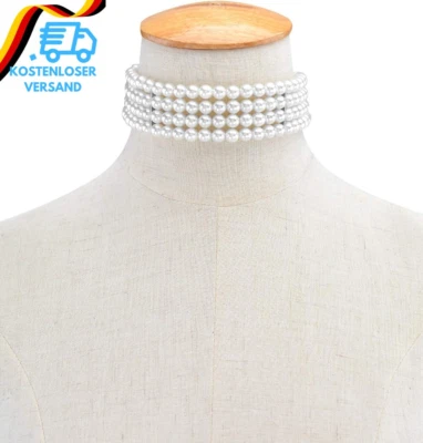 JKJF Simulierten Perle Halskette 4 Reihen Perlen Choker Halsband Multi Schichte  - Bild 1 von 4