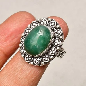 Green Aventurine Gemstone 925 Sterling Silver Handmade Jewelry Ring 6.5 - Picture 1 of 6